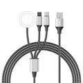 3-in-1-Geflecht-Ladekabel - Typ-C, Lightning, Apple Watch - 1.2m