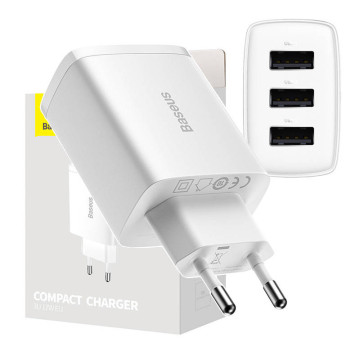 Baseus Kompaktes Schnellladegerät CCXJ020102, 3x USB, 17W - Weiß