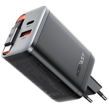 Acefast A111 67W GaN-Ladegerät mit einziehbarem USB-C-Kabel, USB-C- und USB-A-Anschlüssen - EU-Stecker