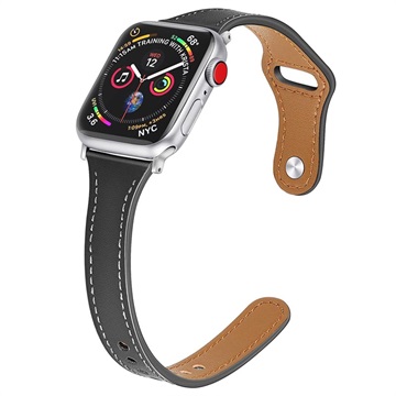 Apple Watch Ultra 2/Ultra/10/9/8/SE (2022)/7/SE/6/5/4/3/2/1 Premium Lederarmband - 46mm/45mm/44mm/42mm - Schwarz