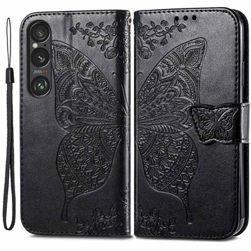 Sony Xperia 1 VI Butterfly Serie Wallet Schutzhülle - Schwarz