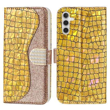 Croco Bling Serie Samsung Galaxy A34 5G Wallet Hülle - Gold