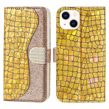 Croco Bling Serie iPhone 14 Plus Wallet Hülle - Gold