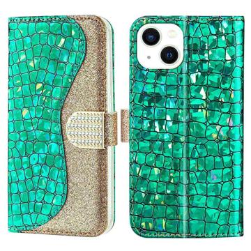 Croco Bling Serie iPhone 14 Plus Wallet Hülle - Grün