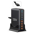 Essager 320W GaN Multi-Port Desktop Ladegerät - 4x USB-A & 4x Typ-C Ports, EU Stecker - Schwarz