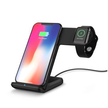 F11 2-in-1 Mobiltelefon Smart Watch Wireless Charging Stand Qi Wireless Fast Charger für iPhone Samsung Apple Watch - Schwarz