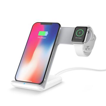 F11 2-in-1 Handy Smart Watch Wireless Charging Stand Qi Wireless Fast Charger für iPhone Samsung Apple Watch - Weiß