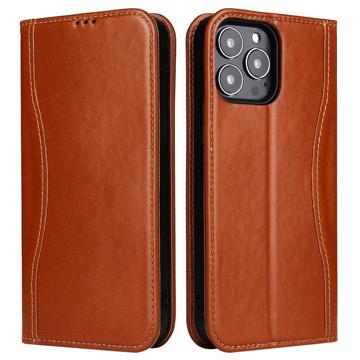 Fierre Shann iPhone 14 Pro Wallet Lederhülle - Braun