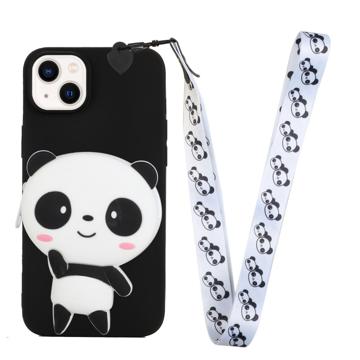 Cartoon Design iPhone 14 Plus TPU Hülle mit Reißverschlusstasche - Panda