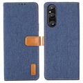 Sony Xperia 1 V Jeans Serie Wallet Hülle - Dunkel Blau