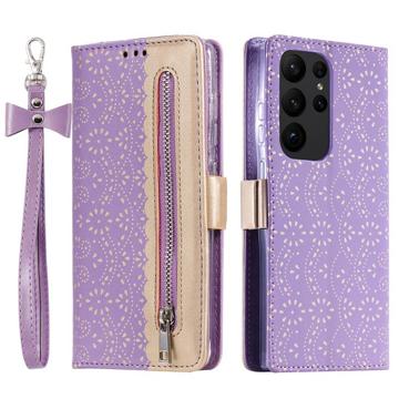 Lace Pattern Samsung Galaxy S23 Ultra 5G Wallet Hülle - Violett