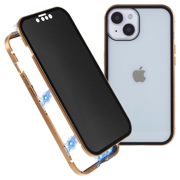 iPhone 15 Magnetisches Cover mit Sichtschutz aus Gehärtetem Glas - Gold