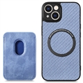 iPhone 14 Cover mit Kartensteckplatz - Karbonfaser - Blau