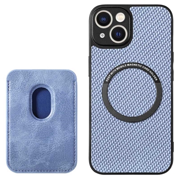 iPhone 15 Cover mit Kartensteckplatz - Karbonfaser - Blau