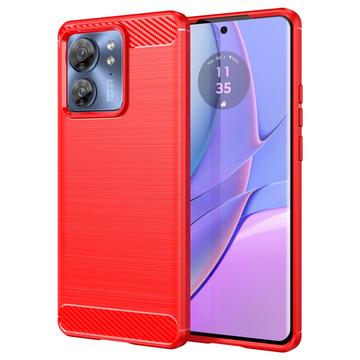 Motorola Edge 40 Gebürstete TPU Hülle - Karbonfaser - Rot