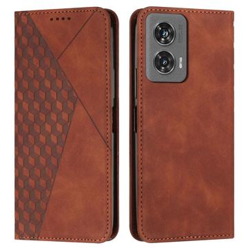 Motorola Edge 50 Fusion Rhombus Muster Wallet Hülle mit Magnetverschluss - Braun