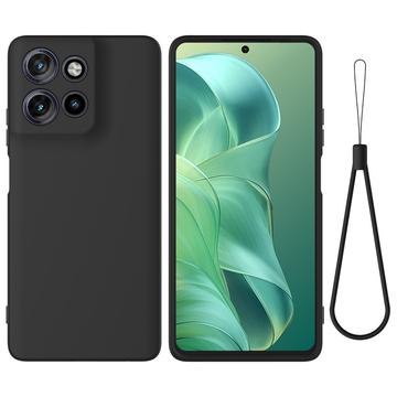 Motorola Moto G Power (2025) Liquid Silikonhülle mit Handschlaufe - Schwarz