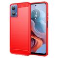 Motorola Moto G34 Gebürstete TPU Hülle - Karbonfaser - Rot