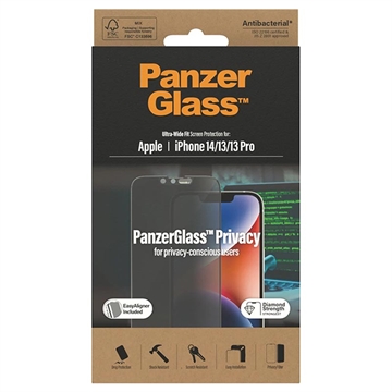 iPhone 13/13 Pro/14 PanzerGlass Ultra-Wide Fit Privacy EasyAligner Panzerglas - Schwarz Rand