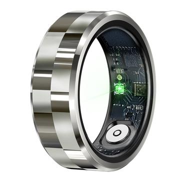 R9 Premium-Edelstahl-Smart-Ring mit Ladeetui - Größe: 10/19.8mm - Silber