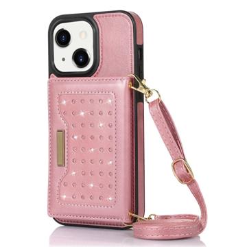 Rhinestone Decor iPhone 14 Plus Hülle mit Geldbörse - Roségold