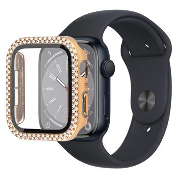 Strass Dekorativ Apple Watch Series 9/8/7 Cover mit Panzerglas - 41mm - Gold