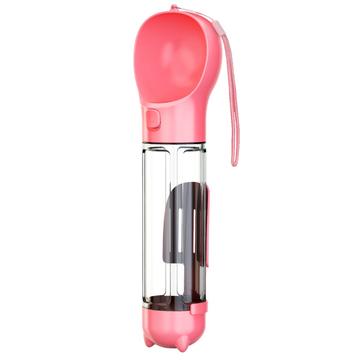 SH-01 Tragbare Multifunktions-Hundewasserflasche mit Kotbeutelspender - Rosa