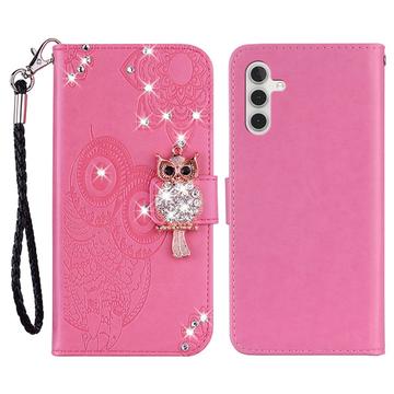 Samsung Galaxy A15 Eule Strass Wallet Case - Hot Pink