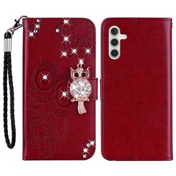 Samsung Galaxy A15 Eule Strass Wallet Case - rot