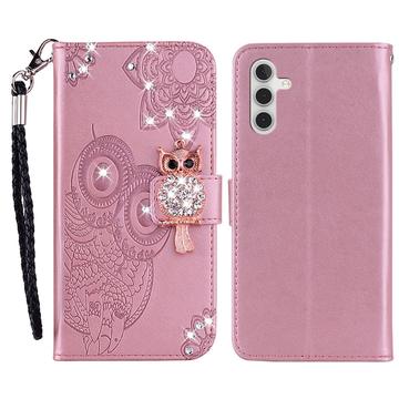 Samsung Galaxy A15 Eule Strass Wallet Case - Rose Gold