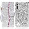 Samsung Galaxy A15 Stilvolle Glitzer Wallet Hülle - Silber