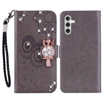 Samsung Galaxy A25 Eule Strass Wallet Hülle - grau