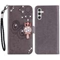 Samsung Galaxy A35 Eule Strass Wallet Case - grau