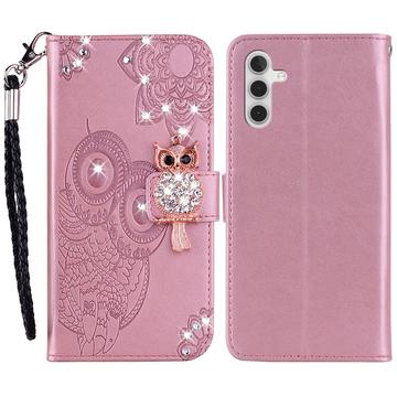 Samsung Galaxy A35 Eule Strass Wallet Case - Rose Gold