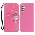 Samsung Galaxy A54 5G Eule Strass Wallet Case - Hot Pink