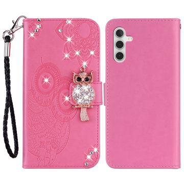 Samsung Galaxy A54 5G Eule Strass Wallet Case - Hot Pink