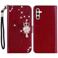 Samsung Galaxy A54 5G Eule Strass Wallet Case - rot