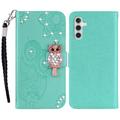 Samsung Galaxy A55 Eule Strass Wallet Case - Cyan