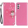 Samsung Galaxy A55 Eule Strass Wallet Case - Hot Pink