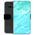 Samsung Galaxy S10 Premium Schutzhülle mit Geldbörse - Blauer Marmor