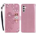 Samsung Galaxy S23 FE Eule Strass Wallet Case - Rose Gold