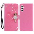 Samsung Galaxy S24 FE Eule Strass Wallet Hülle - Hot Pink