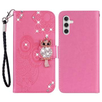 Samsung Galaxy S24 FE Eule Strass Wallet Hülle - Hot Pink