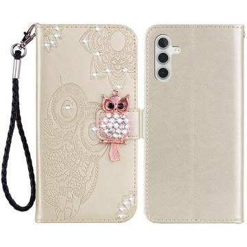 Samsung Galaxy S24 Eule Strass Wallet Case - Gold