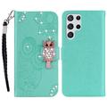 Samsung Galaxy S24 Ultra Eule Strass Wallet Hülle - Cyan