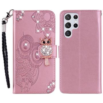 Samsung Galaxy S24 Ultra Eule Strass Wallet Hülle