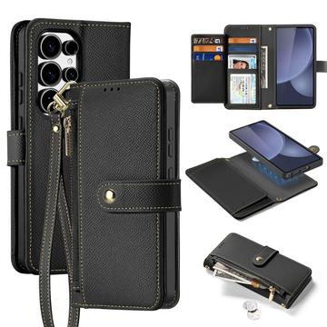 Samsung Galaxy S25 Ultra Dux Ducis Lawa Brieftaschen-Lederhülle mit abnehmbarer Magnetabdeckung - Schwarz