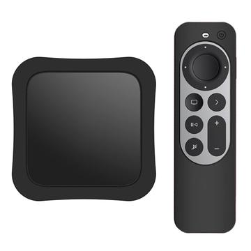 Set-Top-Box + Fernbedienung Silikon Anti-Sturz-Schutzhüllen Set für Apple TV 4K 2021 - Schwarz