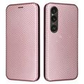 Sony Xperia 1 VI Flip Hülle - Karbonfaser - Roségold