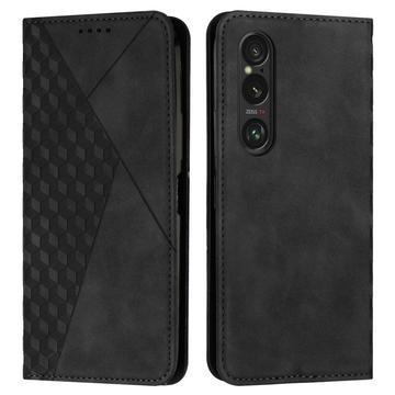 Sony Xperia 1 VI Brieftaschenhülle mit Rautenmuster mit Magnetverschluss - Schwarz